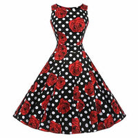 Floral Print Sleeveless Vintage Summer Dress-Dresses-Golonzo