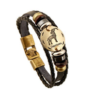 BLACK GALLSTONE ZODIAC SIGNS LEATHER BRACELET-Bracelet-Golonzo
