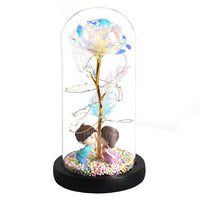 Eternal Rose - 24K Gold Foil Flower With Fairy String Lights In Dome-Artificial Flora-Golonzo