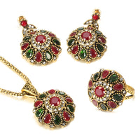 Jewelry Sets - Antique Gold Crystal Flower Ring, Stud Earring, Necklace for Women-Jewelry Sets-Golonzo