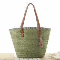 Straw Beach Tote Bag with Tassel-Handbags-Golonzo