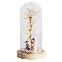 Eternal Rose - 24K Gold Foil Flower With Fairy String Lights In Dome-Artificial Flora-Golonzo