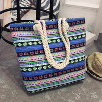 Women Canvas bohemian style striped Shoulder Beach Bag - Female Casual Tote Shopping Big Bag-Handbags-Golonzo