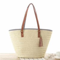 Straw Beach Tote Bag with Tassel-Handbags-Golonzo