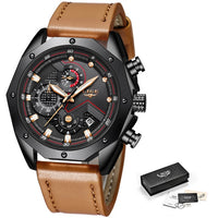 Luxury Quartz Gold Watch - Men Casual Leather Military Sport Wristwatch-Watch-Golonzo