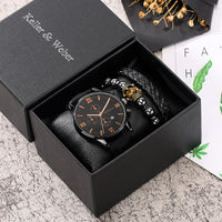 Luxury Leather Strap Men Watch with Bracelet Sets-Watches-Golonzo
