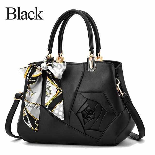 Luxury Scarves PU Leather Flowers Tote Handbags-Handbags-Golonzo