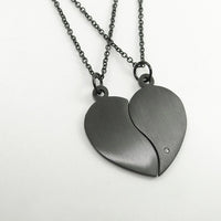 Stainless Steel Two Halves Heart Necklace Simple Black Choker Heart Pendant Fashion Chain Couple-Pendant Necklaces-Golonzo
