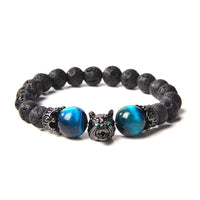 Fenrir Wolf Charm Bracelets - Natural Black Lava Stone Bracelets + Tiger Eye Bracelets-Bracelets-Golonzo