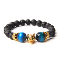 Fenrir Wolf Charm Bracelets - Natural Black Lava Stone Bracelets + Tiger Eye Bracelets-Bracelets-Golonzo