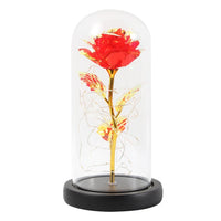 Eternal Rose - 24K Gold Foil Flower With Fairy String Lights In Dome-Artificial Flora-Golonzo