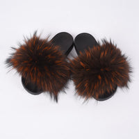 Fashion Cute Raccoon Fur Slipper-Women Shoes-Golonzo