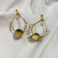 Natural Rose Earrings Vintage Gold Foil Pearl Long Earrings Epoxy Eternal Flower Earrings-Earrings-Golonzo