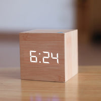 Digital Wooden LED Alarm Clock Wood Retro Glow Clock Desktop Table Decor Voice Control Snooze Function Desk Tool-Alarm Clocks-Golonzo