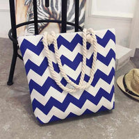 Women Canvas bohemian style striped Shoulder Beach Bag - Female Casual Tote Shopping Big Bag-Handbags-Golonzo