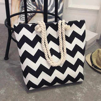 Women Canvas bohemian style striped Shoulder Beach Bag - Female Casual Tote Shopping Big Bag-Handbags-Golonzo