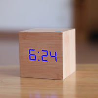Digital Wooden LED Alarm Clock Wood Retro Glow Clock Desktop Table Decor Voice Control Snooze Function Desk Tool-Alarm Clocks-Golonzo