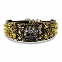 Gold Skull Spiked Dog Collars For Medium-Large Dog-collar and harness-Golonzo
