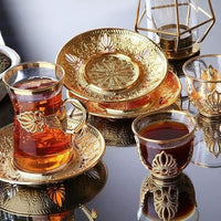 Handmade Authentic Gold Silver Arabic Turkish Tea Cups-Coffee and Tea Cups-Golonzo