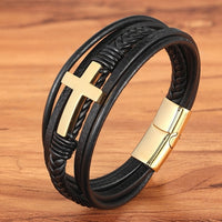 To My Son Pray Through It Leather Cross Bracelet-Bracelets-Golonzo