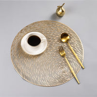Gold Silvery Round Placemats Kitchen PVC Mats for Dining Tables Drink Coasters Set Coffee Cup-Kitchen Slicers-Golonzo