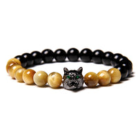 Fenrir Wolf Charm Bracelets - Natural Black Lava Stone Bracelets + Tiger Eye Bracelets-Bracelets-Golonzo