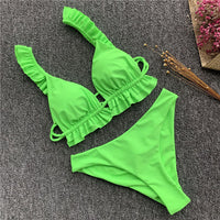 Summer Beach Wear - Triangle Wear String Ruffles Bikini Set-Bikini-Golonzo