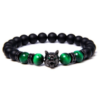 Fenrir Wolf Charm Bracelets - Natural Black Lava Stone Bracelets + Tiger Eye Bracelets-Bracelets-Golonzo