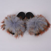 Fashion Cute Raccoon Fur Slipper-Women Shoes-Golonzo