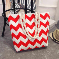 Women Canvas bohemian style striped Shoulder Beach Bag - Female Casual Tote Shopping Big Bag-Handbags-Golonzo
