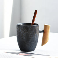 Vintage Ceramic Coffee Mug with Wood Handle-Mugs-Golonzo