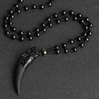 Natural Stone Black And Ice Obsidian Wolf Tooth Amulets Pendant Necklace-Necklace-Golonzo