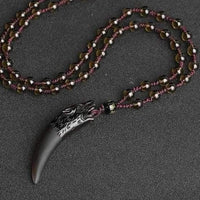 Natural Stone Black And Ice Obsidian Wolf Tooth Amulets Pendant Necklace-Necklace-Golonzo