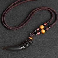 Natural Stone Black And Ice Obsidian Wolf Tooth Amulets Pendant Necklace-Necklace-Golonzo