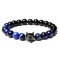 Fenrir Wolf Charm Bracelets - Natural Black Lava Stone Bracelets + Tiger Eye Bracelets-Bracelets-Golonzo