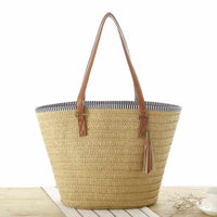 Straw Beach Tote Bag with Tassel-Handbags-Golonzo