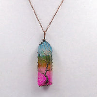 Natural/Rainbow Crystal Quartz TREE OF LIFE Chakra Neklaces-Necklaces-Golonzo