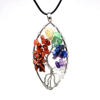 Natural/Rainbow Crystal Quartz TREE OF LIFE Chakra Neklaces-Necklaces-Golonzo
