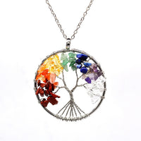 Natural/Rainbow Crystal Quartz TREE OF LIFE Chakra Neklaces-Necklaces-Golonzo