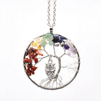 Natural/Rainbow Crystal Quartz TREE OF LIFE Chakra Neklaces-Necklaces-Golonzo