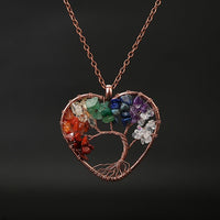 Natural/Rainbow Crystal Quartz TREE OF LIFE Chakra Neklaces-Necklaces-Golonzo