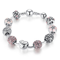 Silver Plated Charm Bracelet & Bangle with Love and Flower Beads-Bracelets-Golonzo