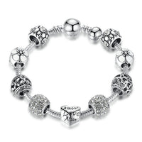 Silver Plated Charm Bracelet & Bangle with Love and Flower Beads-Bracelets-Golonzo