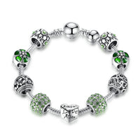 Silver Plated Charm Bracelet & Bangle with Love and Flower Beads-Bracelets-Golonzo