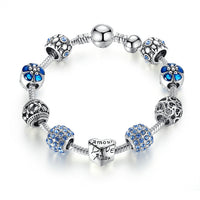 Silver Plated Charm Bracelet & Bangle with Love and Flower Beads-Bracelets-Golonzo