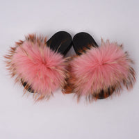 Fashion Cute Raccoon Fur Slipper-Women Shoes-Golonzo