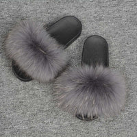 Fashion Cute Raccoon Fur Slipper-Women Shoes-Golonzo