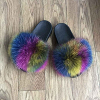 Fashion Cute Raccoon Fur Slipper-Women Shoes-Golonzo