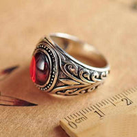 Real 925 Sterling Silver Vintage Rings With Black Onyx / Red Garnet-ring-Golonzo