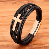 To My Son Pray Through It Leather Cross Bracelet-Bracelets-Golonzo